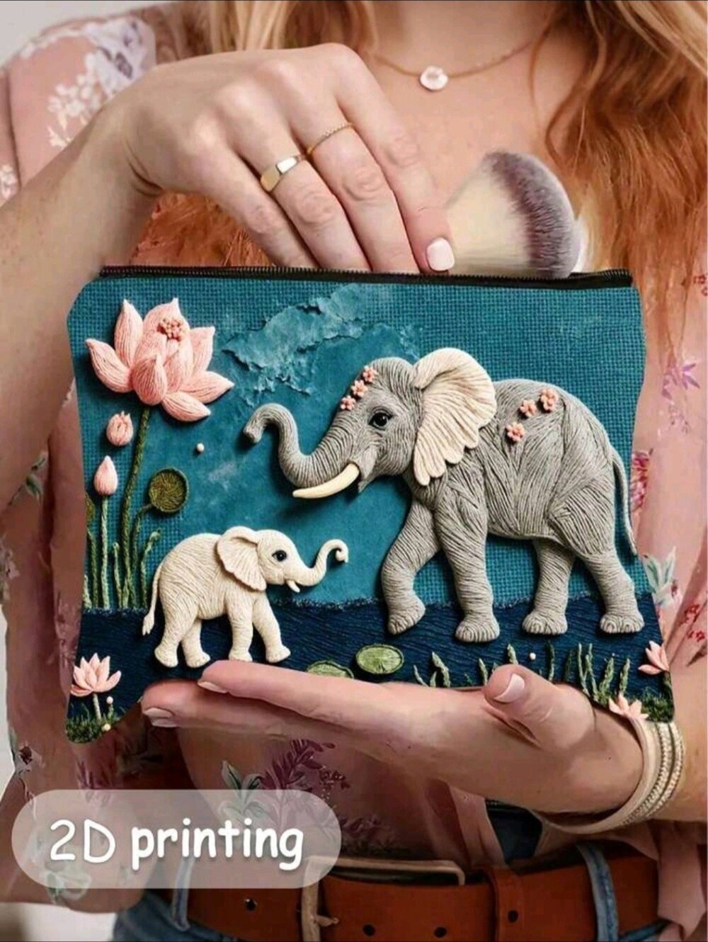 Cosmetic Bag - Elephant & Lotus Cosmetic Makeup Bag/Travel Pouch - NIP
